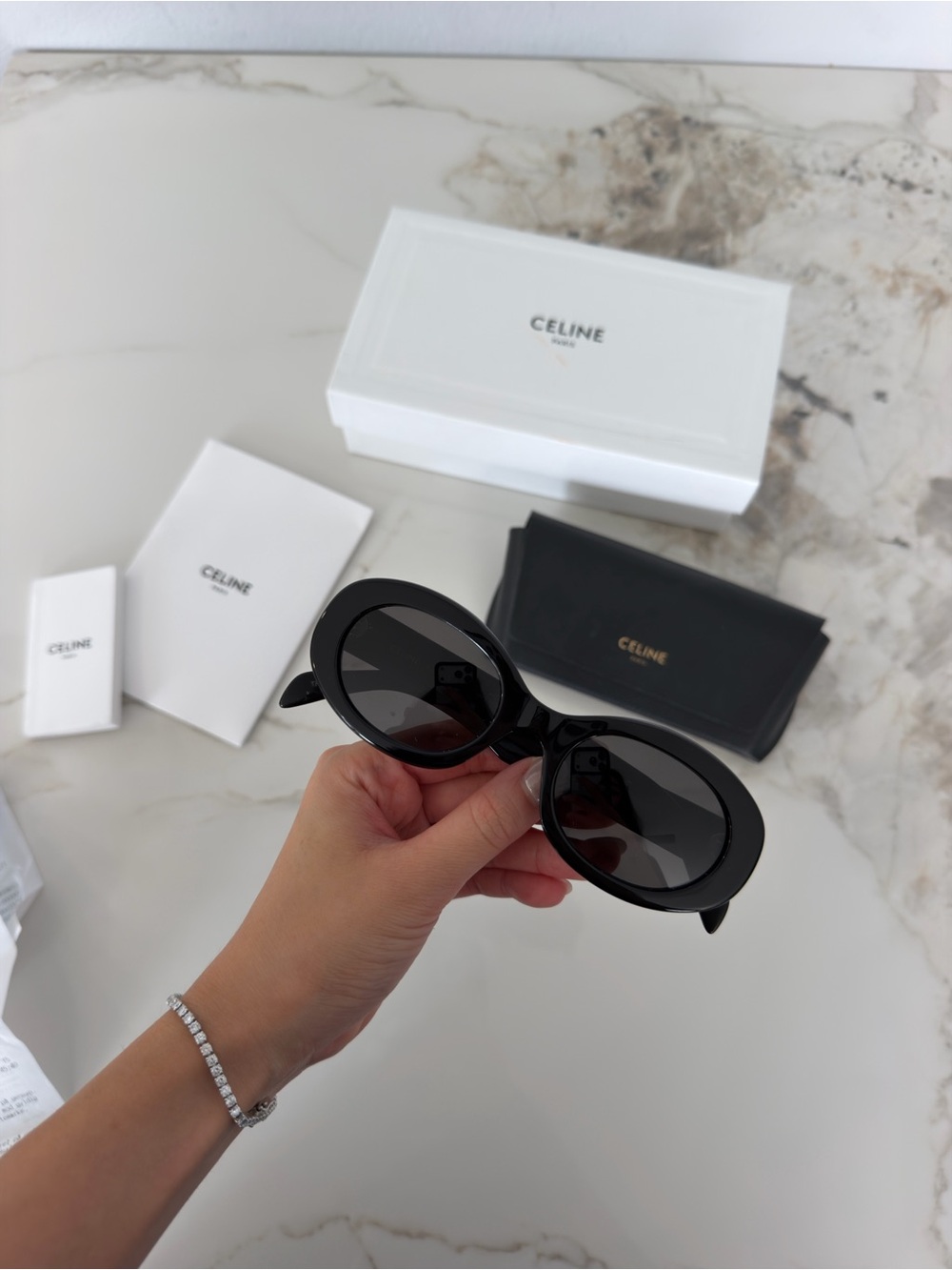 Celine Triomphe Black Oval Sunglasses with Dark Lenses
